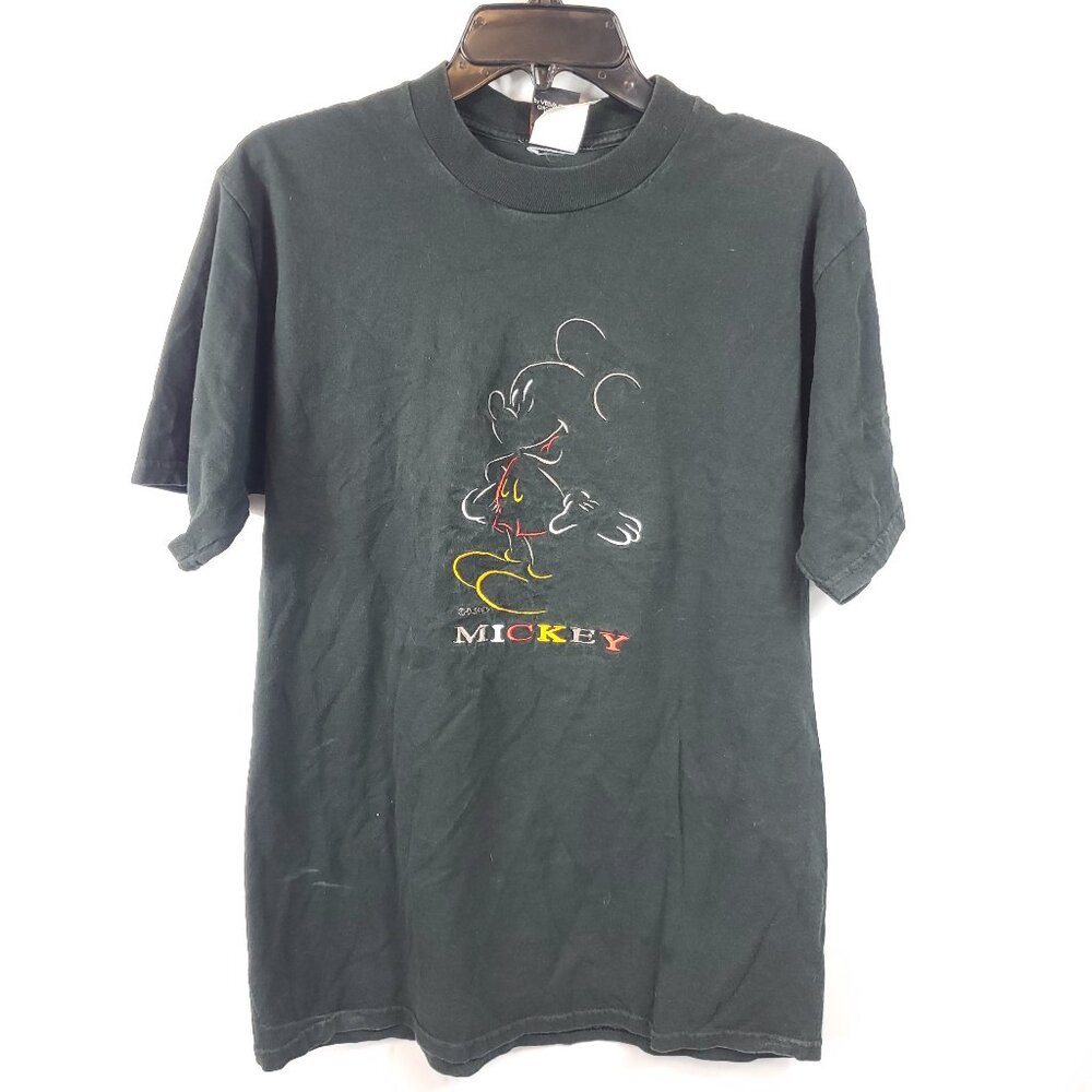 Vintage Mickey Unlimited Disney Black Shrt Slv T Shirt Embroidered Mickey Sz L